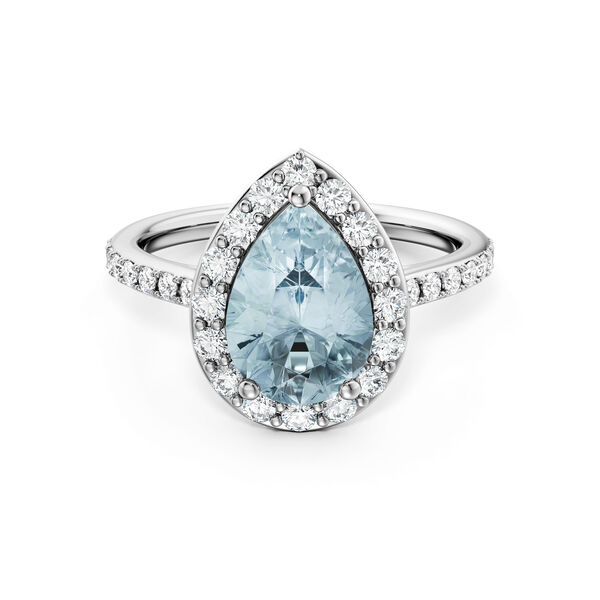Pear-Cut Aquamarine Ring with Halo and Pav&eacute; Band